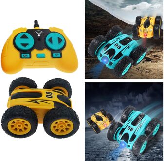 Rc Auto 2.4G 4CH Stunt Dubbelzijdig Bounce Stunt Auto Rock Crawler Roll Auto 360 Graden Flip Kids speelgoed geel