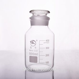 Reagens Fles, Brede Mond, Clear,Boro. 3.3 Glas, Capaciteit 500 Ml, Monsterflesjes