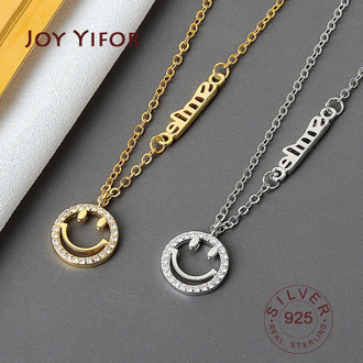 Real 925 Sterling Silver Elegant smile face Geometric Pendant Necklace Fine Jewelry For Women Wedding Party Bijoux