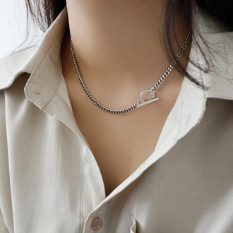 Real 925 Sterling Silver Geometric Round Choker Necklace For Fashion Women letters Minimalist Fine Jewelry Cute Accessories gift