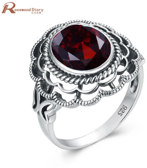 Real 925 Sterling Silver Rings Flower Simulated Natural Red Garnet With Ring for Women Gemstones Original Handmade Fine Jewelry