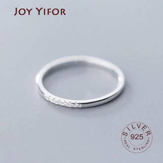 Real 925 Sterling Silver Zircon Round Geometric Ring For Fashion Women Cute Fine Jewelry 2019 Minimalist Accessories Gift