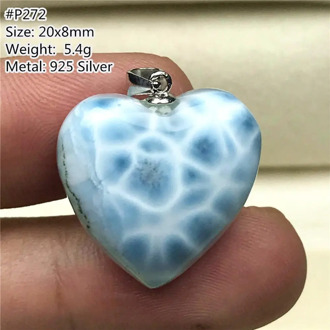 Real Natural Heart Blue Larimar Pendant Silver Sterling For Women Men Beads Dominica Crystal Water Pattern Stone Jewelry AAAAA