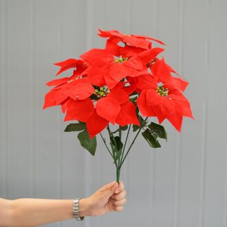 Real Touch Flanel Kunstmatige Kerst Bloemen Rode Poinsettia Struiken Boeketten Xmas Boom Ornamenten Middelpunt