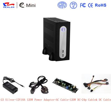Realan G3 Mini Itx Thin Client Met Voeding, 2 X Wifi, 6 X Com, 2 X Usb 2.0, Sgcc 0.5 Mm Mini Itx Case zilver 120W adapter