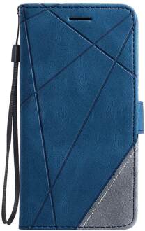 Realme 7 Cover Stand Zakelijke Telefoon Holster Voor Oppo Realme 7 RMX2155 6.5 Inch Streep Portemonnee Ruit Case Cover Coque blauw