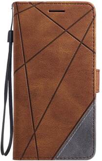 Realme 7 Cover Stand Zakelijke Telefoon Holster Voor Oppo Realme 7 RMX2155 6.5 Inch Streep Portemonnee Ruit Case Cover Coque bruin