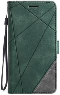 Realme 7 Cover Stand Zakelijke Telefoon Holster Voor Oppo Realme 7 RMX2155 6.5 Inch Streep Portemonnee Ruit Case Cover Coque groen