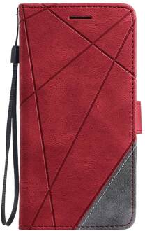 Realme 7 Cover Stand Zakelijke Telefoon Holster Voor Oppo Realme 7 RMX2155 6.5 Inch Streep Portemonnee Ruit Case Cover Coque rood