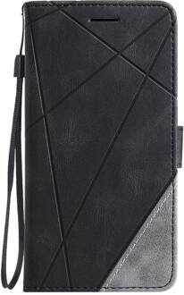 Realme 7 Cover Stand Zakelijke Telefoon Holster Voor Oppo Realme 7 RMX2155 6.5 Inch Streep Portemonnee Ruit Case Cover Coque zwart