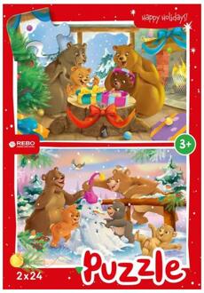 Rebo Legpuzzel 2x24 Stukjes - Christmas Bears