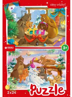 Rebo Legpuzzel 2x24 Stukjes - Christmas Bears