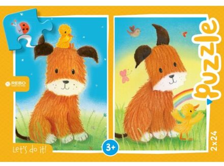 Rebo Legpuzzel 2x24 Stukjes - Dog And Duckling