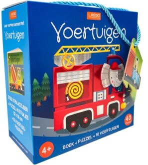 Rebo Productions Voertuigen - Boek-Puzzel- 10 figuren