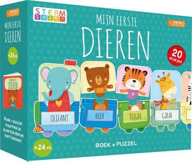 Rebo Puzzeltrein 20 stukjes en boek - Puzzeltrein 20 stukjes en boek - Mijn eerste dieren