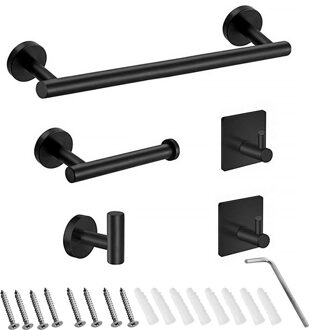 Recableght Rvs Handdoek Houder Badkamer Hanger Keuken Handdoekenrek Rail Bar Ring Set 5Pcs Muur Toiletpapier Plank 3-4 Stuks zwart-5stk-reeks