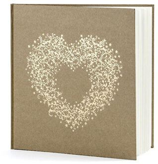 Receptie Bruiloft gastenboek met gouden hart - 22 bladzijden - 20 x 20 cm - Gastenboeken Goudkleurig