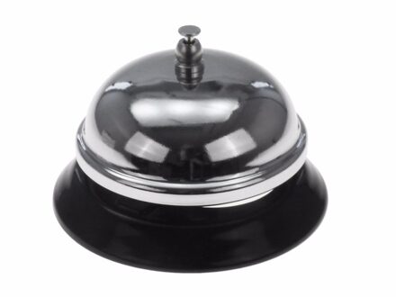 Receptiebel of hotel baliebel - rond - metaal - zilver - Dia 9 cm - met drukknop