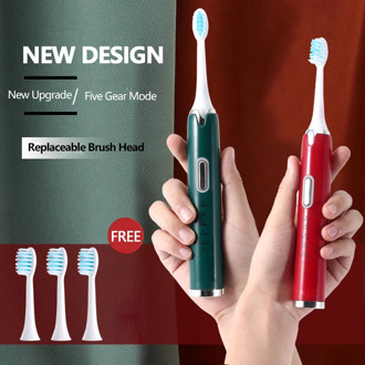 Rechargeable Sonic Electric Toothbrush with Replacement Toothbrush Heads 5 Modes Waterproof Ultrasonic Tooth Brush Adult