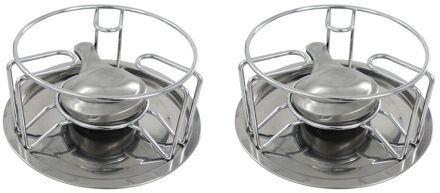 Rechaud warmhoudplaatje - Set van 2x stuks - chroom - 23 x 11 cm - voor theepotten/pannen - warmhoud
