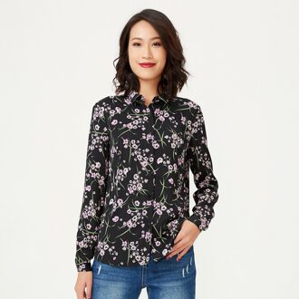 Recht gesneden shirt met bloemenprint - maat Zwart