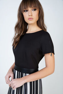 Rechte jurk met streepdetail, rits en plooidetail Zwart - EU 38 / UK 10