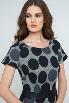Rechte Polka Dot jurk met Pleather Tailleband Navy - EU 38 / UK 10