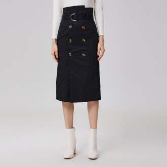 Rechte rok met dubbele rijsten Zwart