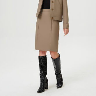 Rechte rok met gestikte plooien Beige - XS