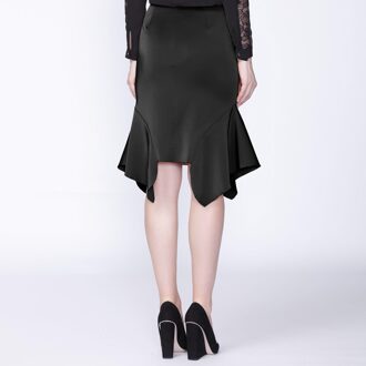 Rechte rok met wijd uitlopende ruches naast Zwart - XS