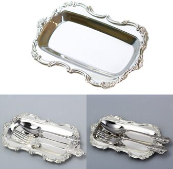 Rechthoek Handdoek Snacks Lade Taart Schotel Fruit Dessertbord Decoratieve Servies Voor Wedding Party Thuis (Golden) zilver