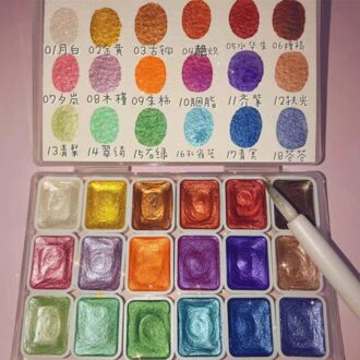 Rechthoek Parelmoer Effen Aquarel Olieverf Set Draagbare Borstel Pen Artistieke Schilderen Kunst Levert 18 kleuren