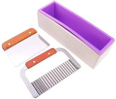 Rechthoek Siliconen Zeep Mal Met Houten Doos + Straight Cutter + Golvend Cutter Zeep Maker Loaf Aardappel Snijgereedschap