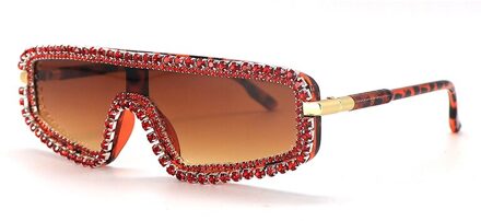 Rechthoek Zonnebril Vrouwen Shiny Rhinestone Frame Mannen Luxe Bril Mode Shades Brand rood