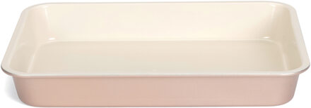 Rechthoekige ovenschaal/braadslede van staal 35 x 24 cm wit/roze