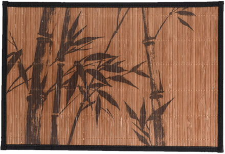 Rechthoekige placemat 30 x 45 cm bamboe bruin met zwarte bamboe print 1