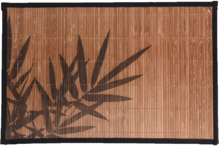 Rechthoekige placemat 30 x 45 cm bamboe bruin met zwarte bamboe print 2