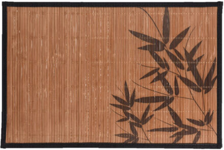 Rechthoekige placemat 30 x 45 cm bamboe bruin met zwarte bamboe print 3