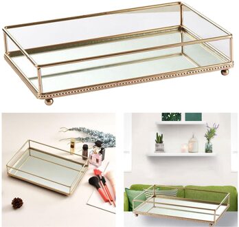 Rechthoekige Spiegel Dienblad Spiegel Glas Vanity Lade Bruiloft Dressoir Decor gouden