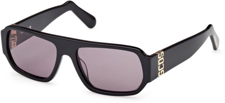 Rechthoekige Zwarte Glanzende Zonnebril Gcds , Black , Dames - 55 MM