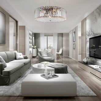 Recinto hanglamp, Ø 40 cm, kristal, 6 x E27 transparant, chroom