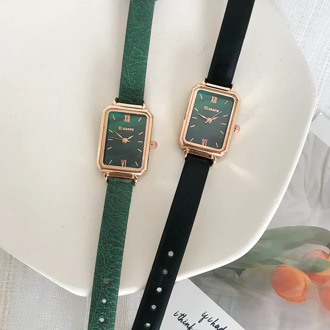 Rectangle Women Fashion Watches Elegant Ladeis Quartz Wristwatches Ulzzang Luxury Brand Black Green Female Watch Leather Clock