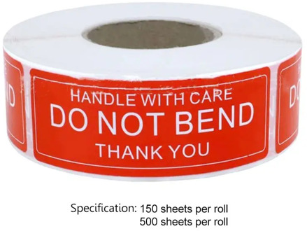 Red Warning Sticker Fragile Handle With Care DO NOT BEND 2.5x7.5cm Transport Packaging Remind Labels 150/500pcs/roll