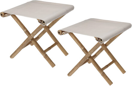 Redcliffs Bijzet krukje/stoel - 2x - Inklapbaar - creme wit - vouwkruk - bamboe/polyester - 40 x 40 cm