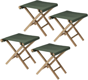 Redcliffs Bijzet krukje/stoel - 4x - Inklapbaar - army groen - vouwkruk - bamboe/polyester - 40 x 40 cm