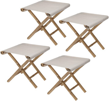 Redcliffs Bijzet krukje/stoel - 4x - Inklapbaar - creme wit - vouwkruk - bamboe/polyester - 40 x 40 cm