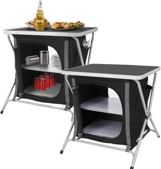 Redcliffs Campingkast - 2x - 2 lagen - zwart - polyester / aluminium - 40 x 40 x 55 cm - opvouwbare