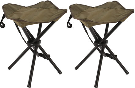 Redcliffs Driepoot opvouwbaar zit krukje - 2x - army groen - metaal - 33 x 40 cm - vissers krukje