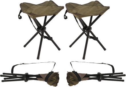 Redcliffs Driepoot opvouwbaar zit krukje - 4x - army groen - metaal - 33 x 40 cm - vissers krukje