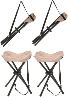 Redcliffs Driepoot opvouwbaar zit krukje - 4x - creme wit - metaal - 33 x 40 cm - vissers krukje